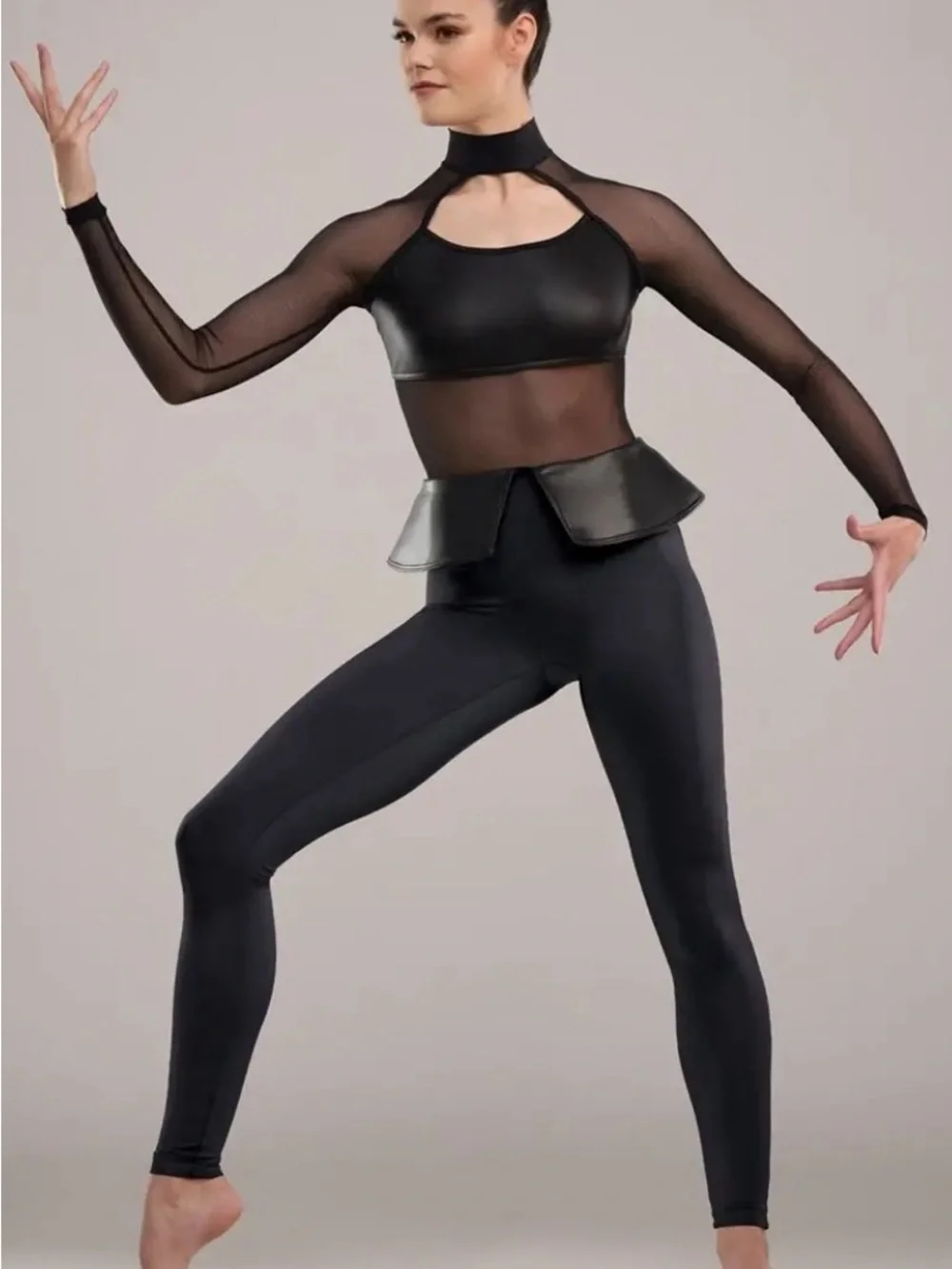 Weissman Black Sheer-Panel Dance Top and Leggings Set